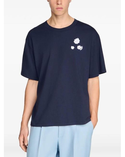 Sandro Blue Floral-Print T-Shirt for men