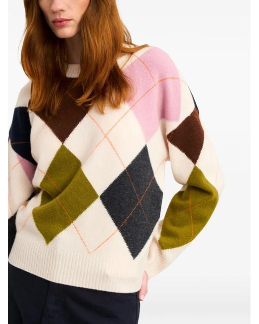 Pringle of Scotland Natural Crew-Neck Argyle Sweater