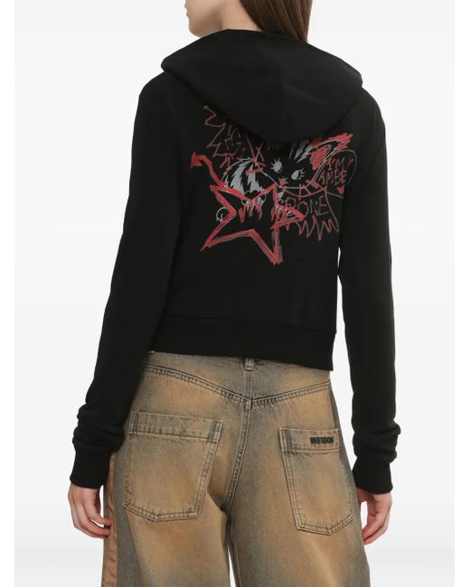 we11done Black Star-Print Zip-Up Hoodie