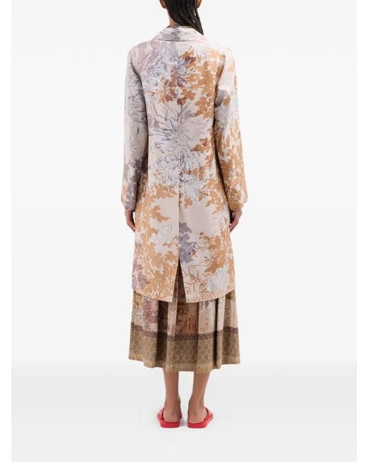 Pierre Louis Mascia White Botanical-Print Single-Breasted Coat