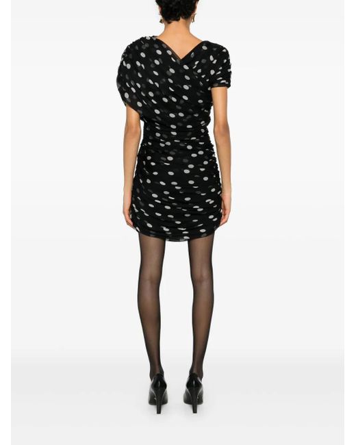Saint Laurent Black Silk Dress With Polka Dot Pattern