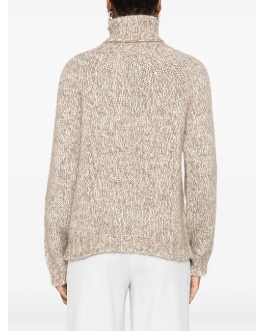 P.A.R.O.S.H. Natural High Turtleneck Knit Sweater With Ribbed Hem And Cuffs