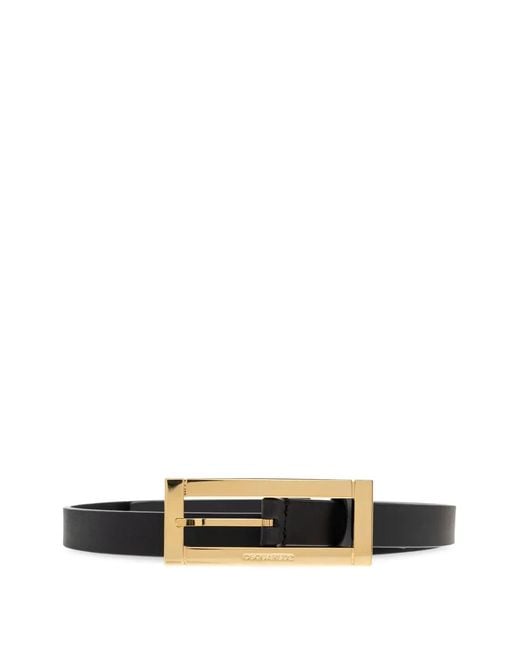 DSquared² White Rectangular-Buckle Leather Belt