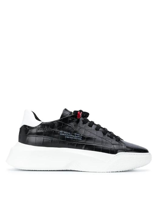 Giuliano Galiano Black Crocodile-Embossed Nemesis Sneakers for men