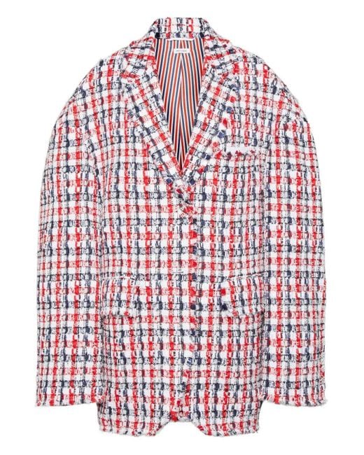 Thom Browne Red Gingham Satin Ribbon Tweed Cocoon Sportcoat