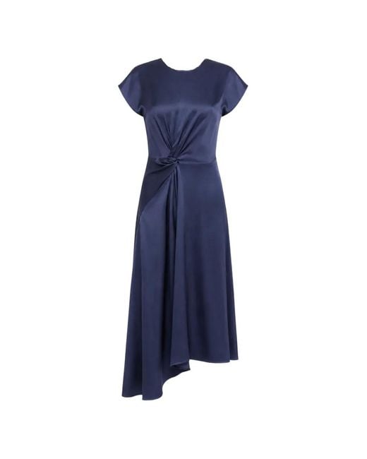 Victoria Beckham Blue Twist-Detail Asymmetric Dress