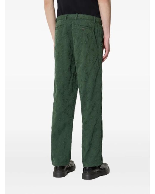 Corridor NYC Green Floral Embroidered Cotton Trousers for men