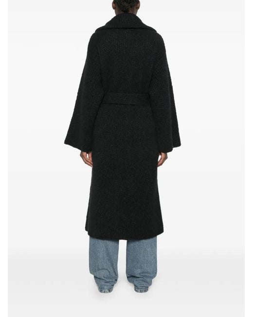 Alanui Black Ribbed-Knit Belted Coat