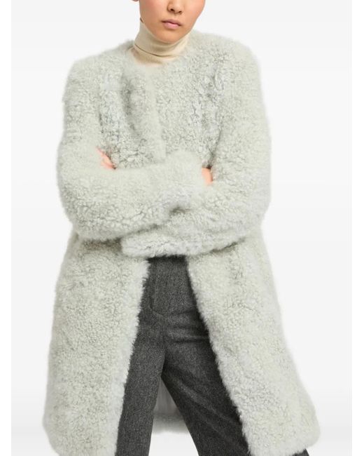 Yves Salomon White Shearling Belted Coat