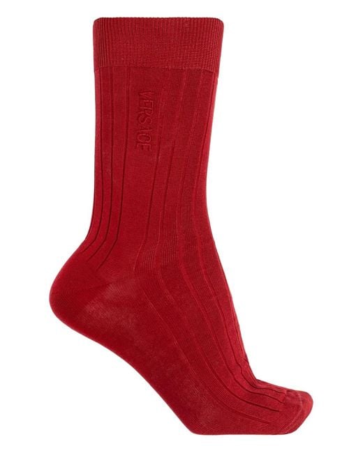 Versace Embroidered Ribbed Cotton Socks for men