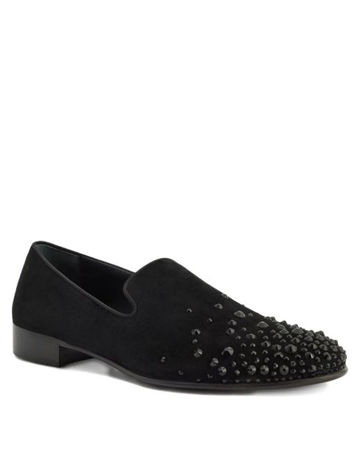 Giuseppe Zanotti Black Crystal-Embellished Loafers for men