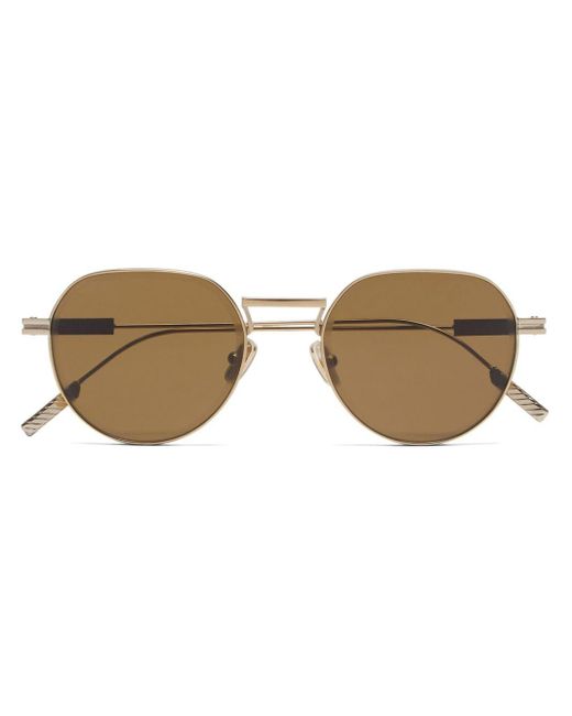 Zegna Brown Round-frame Metal Sunglasses for men