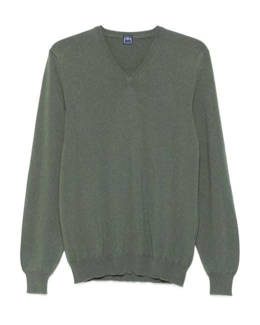 Fedeli Green V-Neck Sweater for men