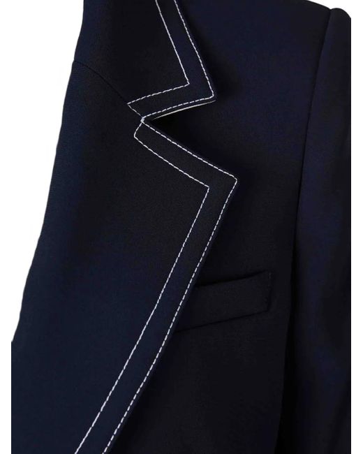 Veronica Beard Blue Contrast-Stitch Puff-Sleeves Blazer