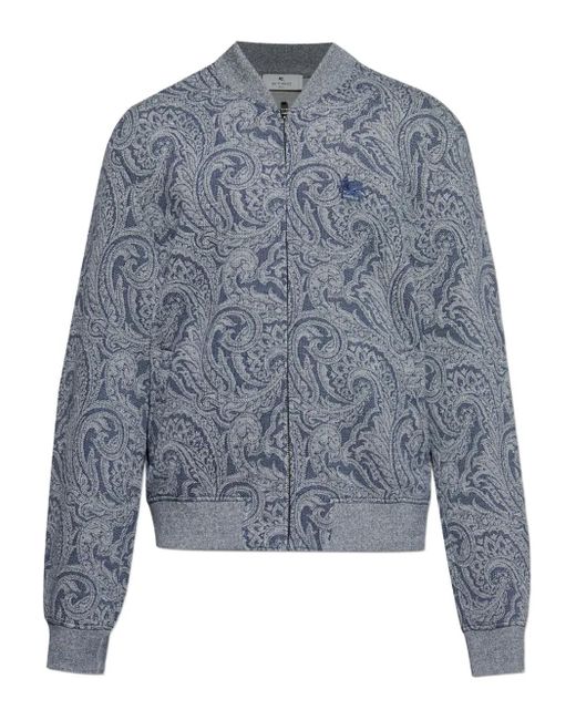 Etro Blue Bomber Jacket With Logo for men