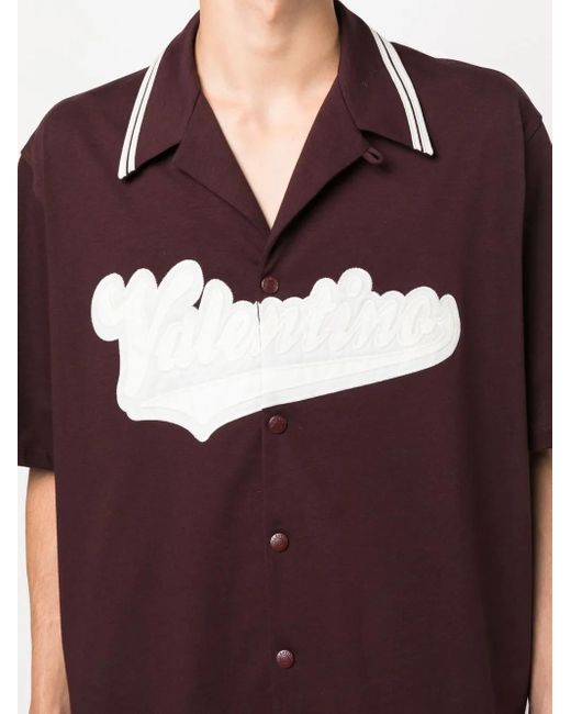 Valentino Garavani Purple Logo-Patch Short-Sleeve Shirt for men