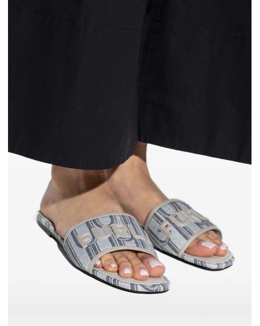 Furla White Logo Striped Flat Sandals