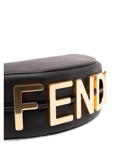 Fendi Black Tone Lettering Half-Moon Shoulder Bag