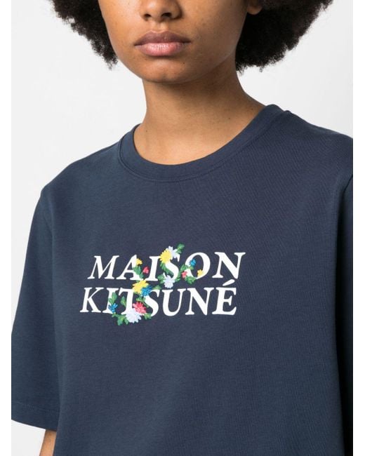 Camiseta con logo estampado Maison Kitsuné de color Blue