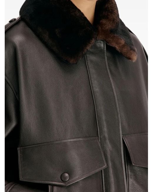 Loulou de Saison Black Russo Shearling-Collar Leather Jacket