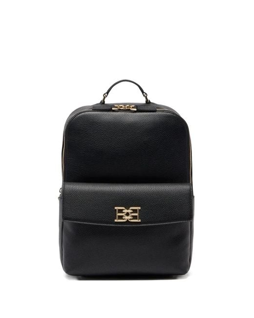 Bally Black Grained Leather Logo-Plaque Backpack