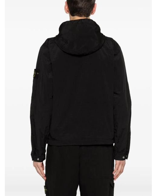 Stone Island Black Compass-Patch Hooded Jacket for men