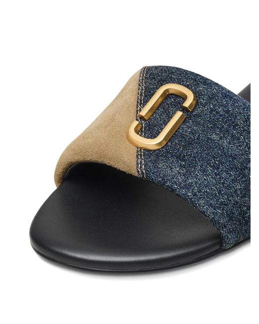 Marc Jacobs White Logo-Detail Denim Slides