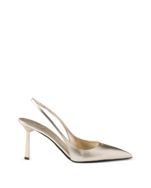 Prada White Leather Heeled Pumps