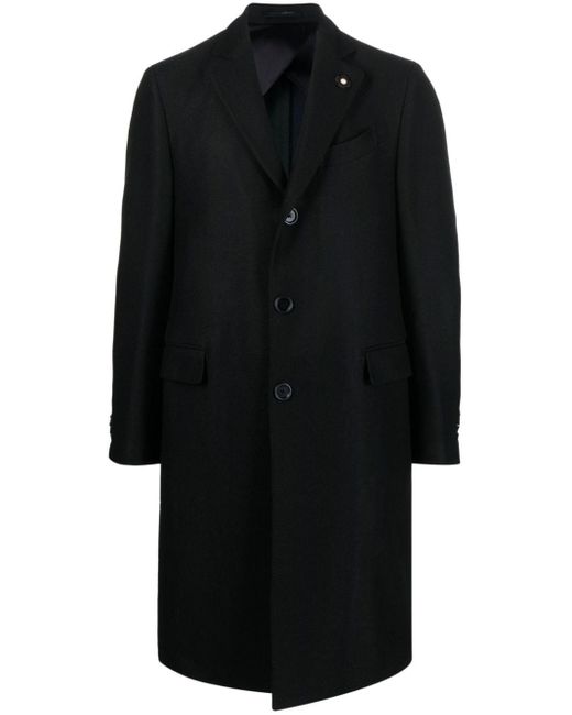 Lardini Single-breasted Boxy Wool Coat in Black for Men | Lyst