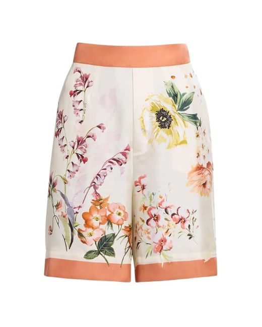 Elie Saab Natural Floral-Print Silk Shorts