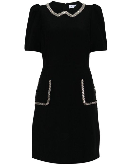 Dice Kayek Black Crystal-embellished Mini Dress