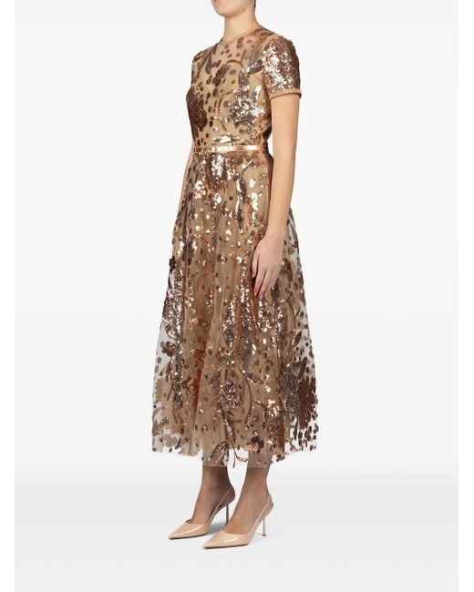 Elie Saab Natural Embroidered Tulle Midi Dress