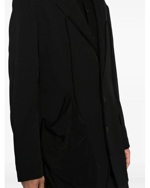 Yohji Yamamoto Black Notched-Lapels Wool Blazer for men
