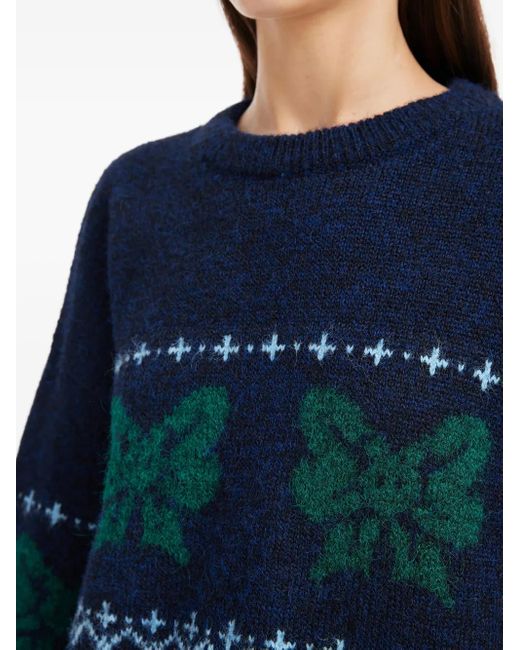 Mini Cream Blue Intarsia-Knit Sweater