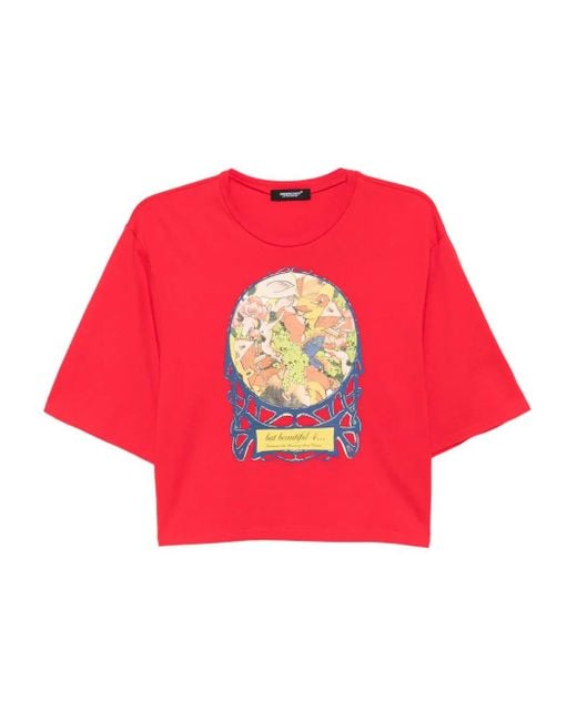 Camiseta de algodón con estampado gráfico Undercover de color Red