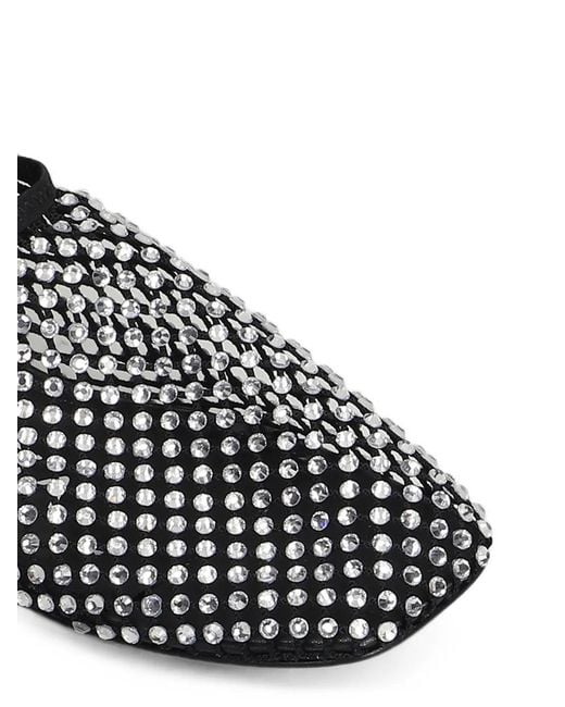strategia shoes White Crystal-Embellished Fishnet Ballet Flats