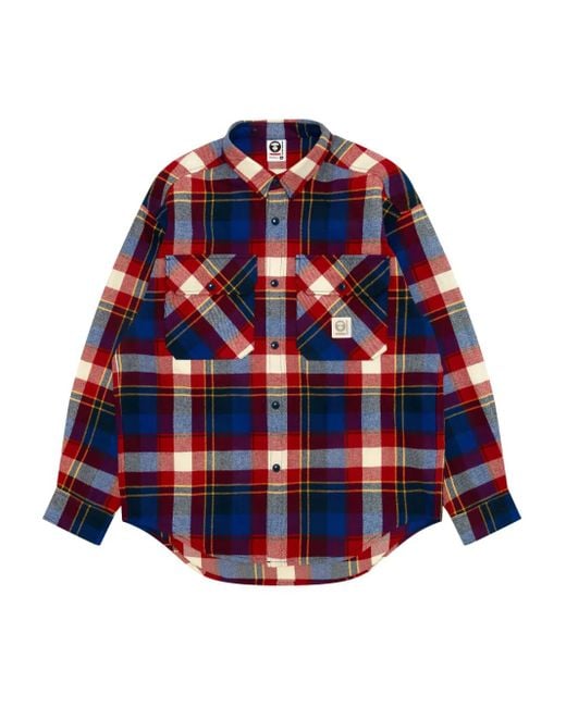 Aape By A Bathing Ape Blue Hooded Plaid Shirt for men