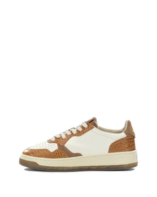 Autry White Medalist Low Crocodile-Embossed Leather Sneakers