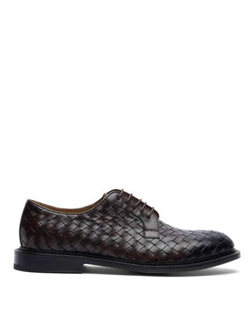 Scarosso Black Woven Leather Derby Shoes for men