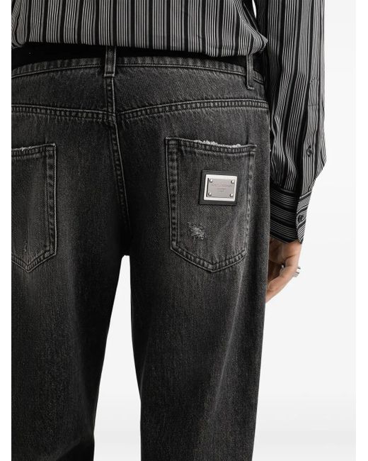 メンズ Dolce & Gabbana ダメージ ロゴプレート ジーンズ Gray