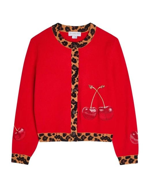 Never Fully Dressed Red Cherry Leopard Cardigan