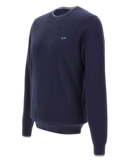 Sun 68 Blue Ribbed Crew-Neck Sweater for men