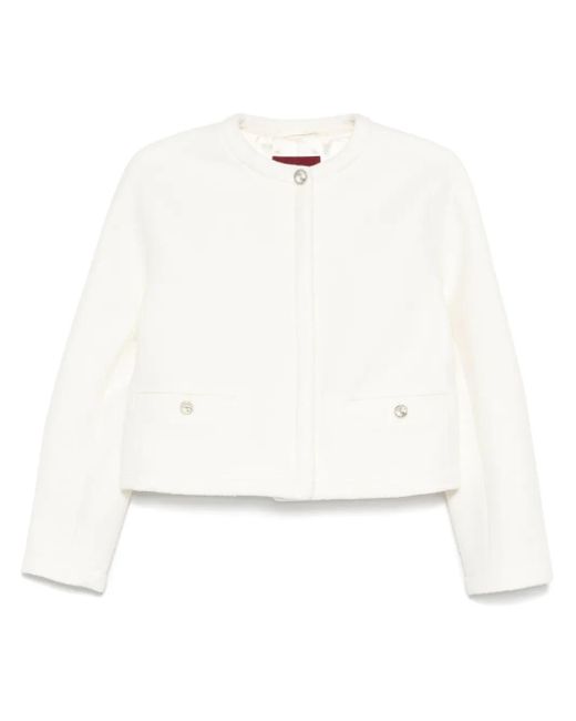 Gucci White Collarless Cropped Jacket With Gg Logo Button