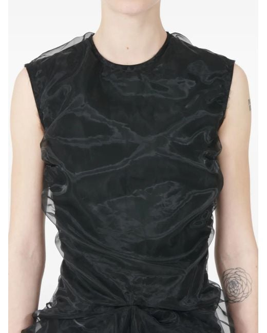 Maison Margiela Black Gathered Sleeveless Semi-Sheer Maxi Dress