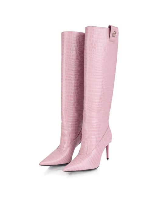 Philipp Plein Pink Cocco Print High Boots 9