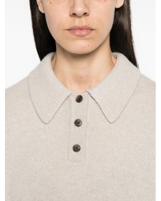 Lisa Yang White Etta Button-Placket Sweater