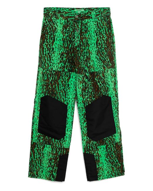Stain Shade Green Leopard-Print Trousers for men