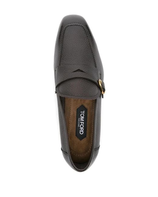 Tom Ford Gray Grain Dover Buckle Loafers for men