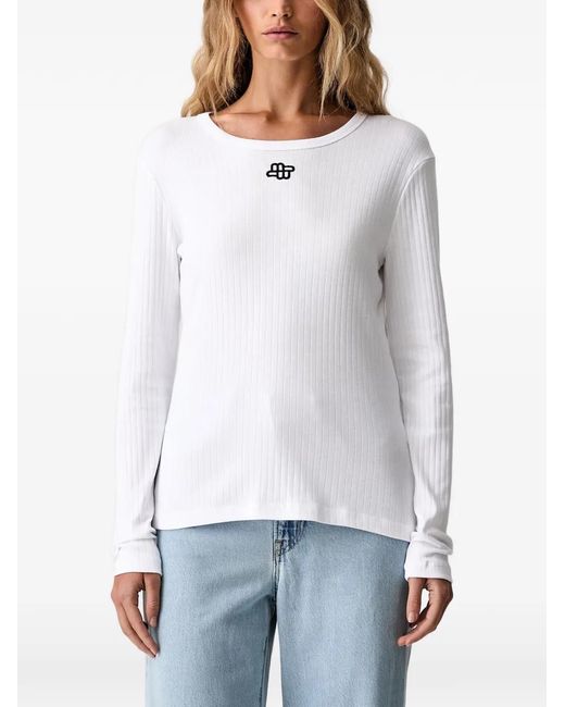 Munthe White Pote Logo-Embroidered Ribbed T-Shirt