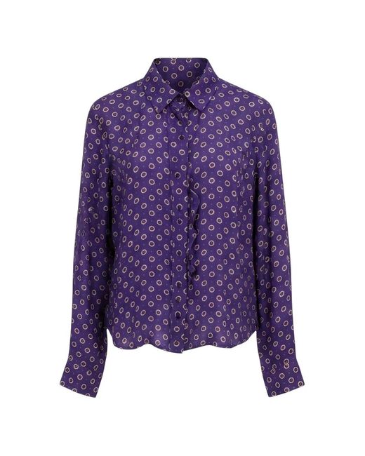 Isaia Purple Ruffled Geometric-Print Shirt